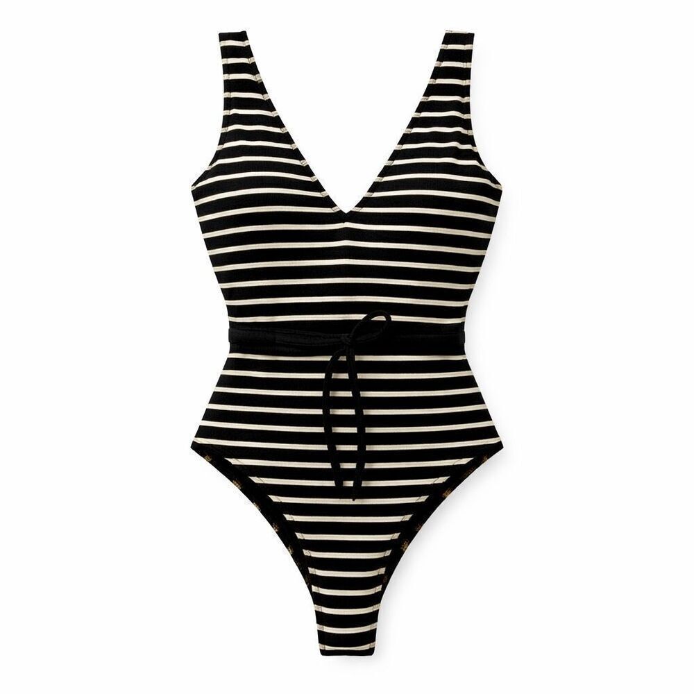 Body Glove Belted One Piece Swimsuit Striped Textured Medium, High Hip NWT